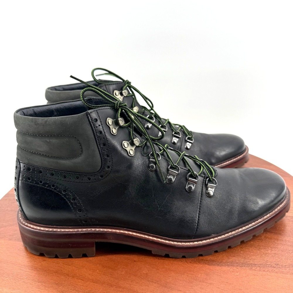 Johnston & Murphy Hiking Boots Black Leather Wingtip Brogue Lug Sole Men 11M